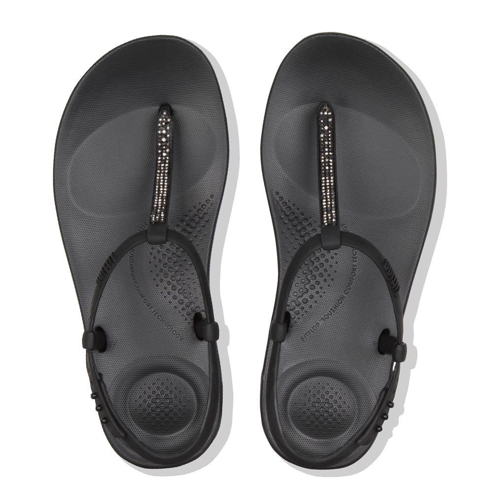 Fitflop Womens Sandals Black - Iqushion Splash Sparkle Back-strap - DY8329146